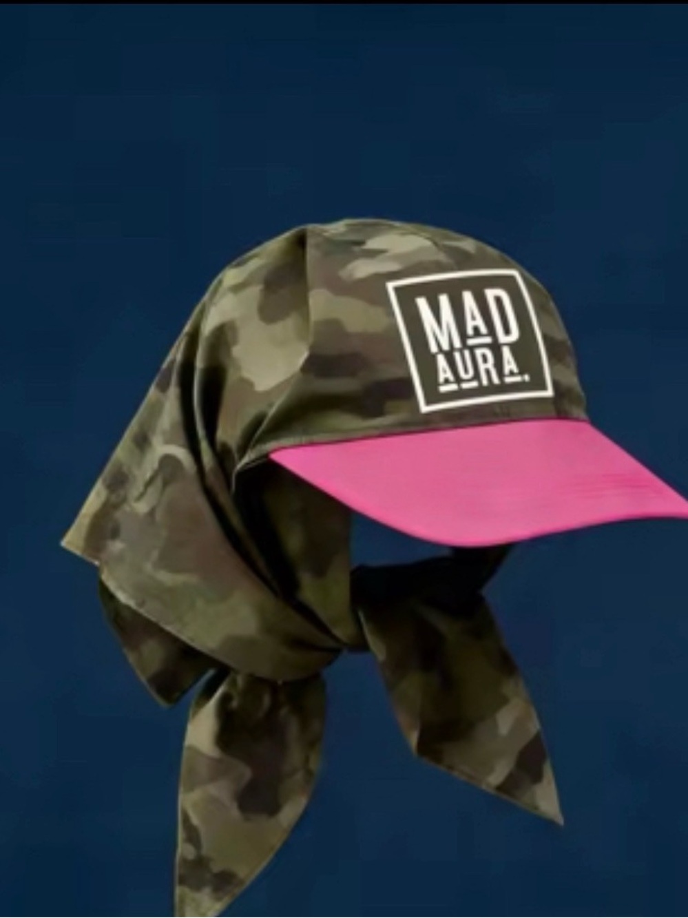 Camouflage Scarf Hat with Pink Brim